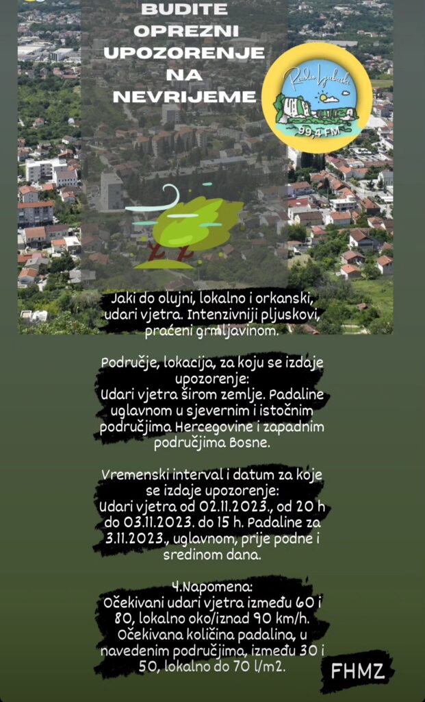 Petak donosi kišu uz jak vjetar i grmljavinu Petak donosi kišu uz jak vjetar i grmljavinu