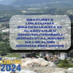 Obavijest o lokacijama biračkih mjesta za glasovanje u osnovnoj izbornoj jedinici 171 A Ljubuški na Lokalnim izborima 2024. godine