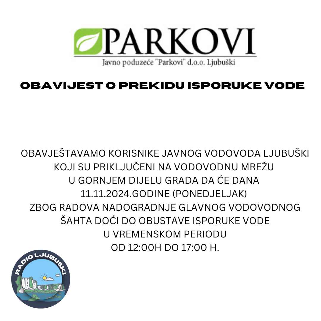 Ljubuški: Gornji dio grada u ponedjeljak prekid u isporuci vode