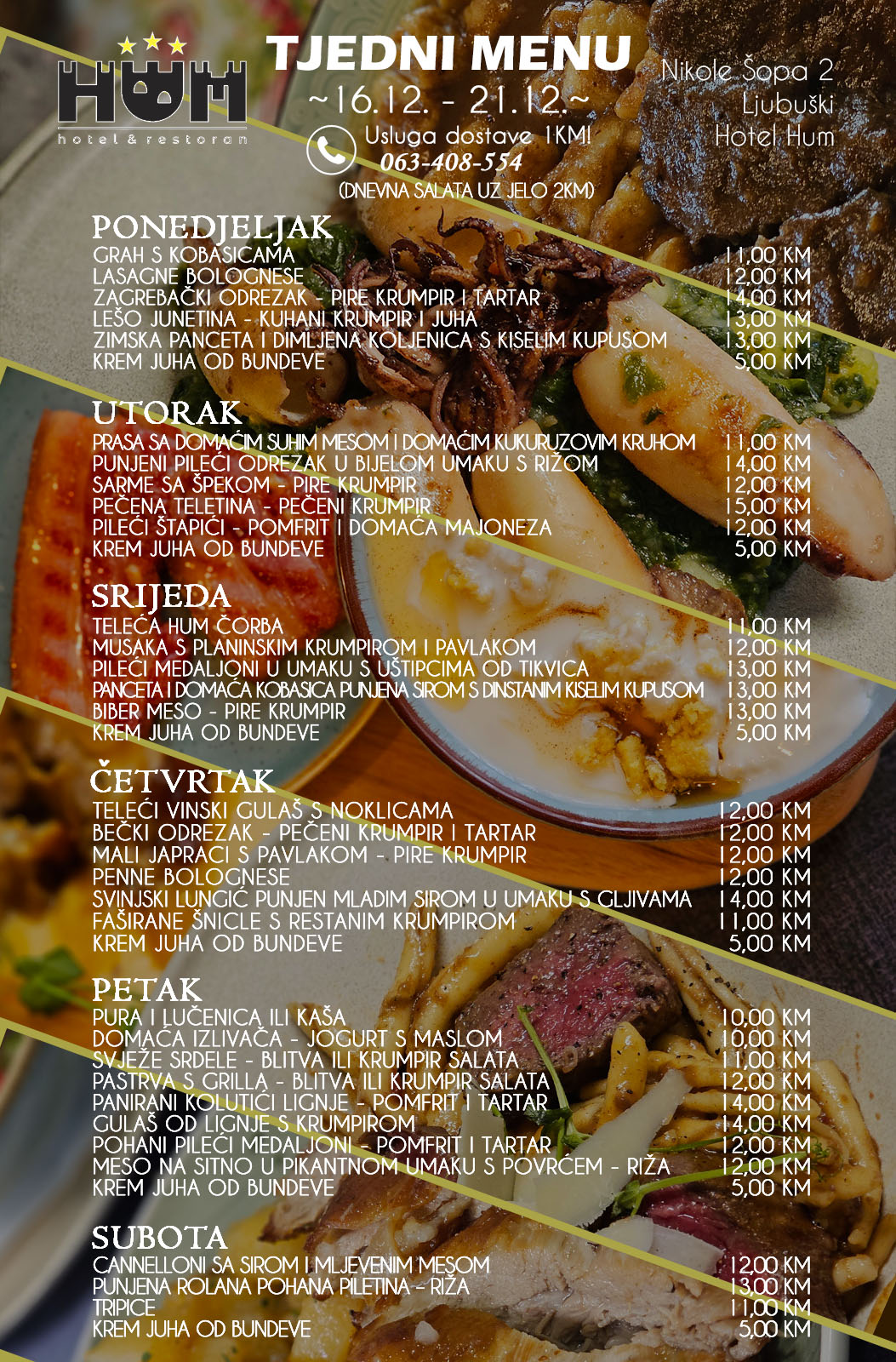 Menu dnevnih jela hotela Hum 16.-21.12