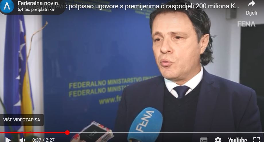 Ministar Kraljević potpisao ugovore s premijerima o raspodjeli 200 miliona KM pomoći