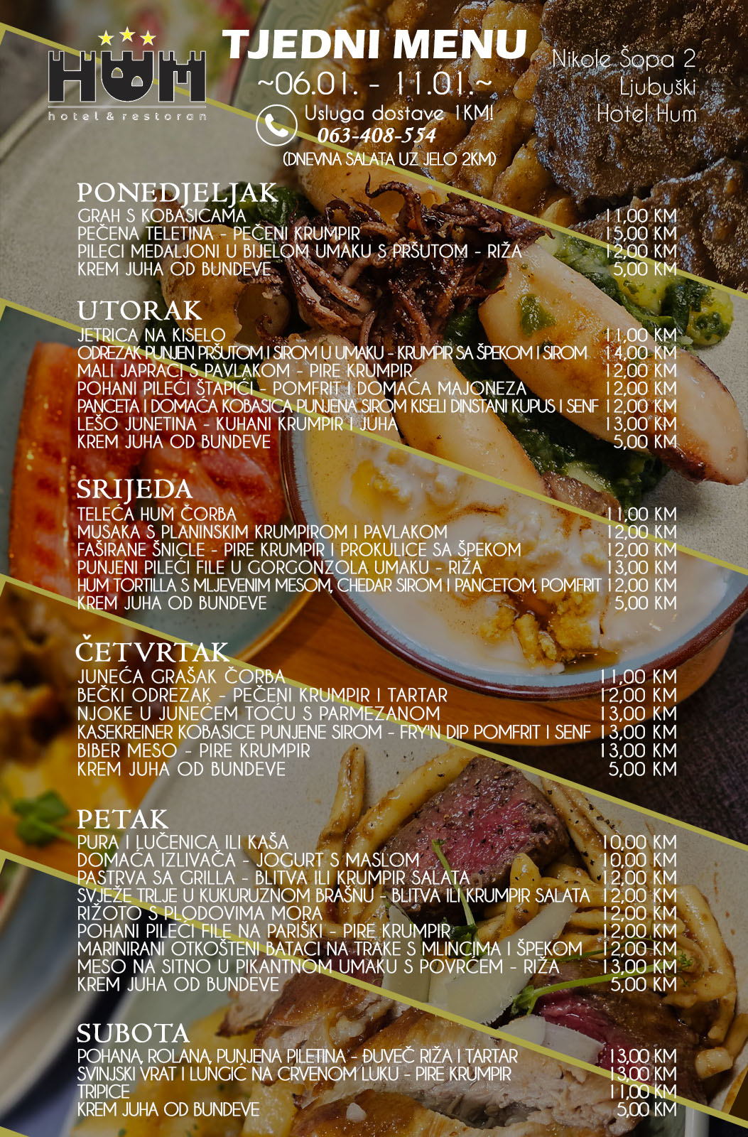 Menu dnevnih jela hotela Hum od 6.-11.01