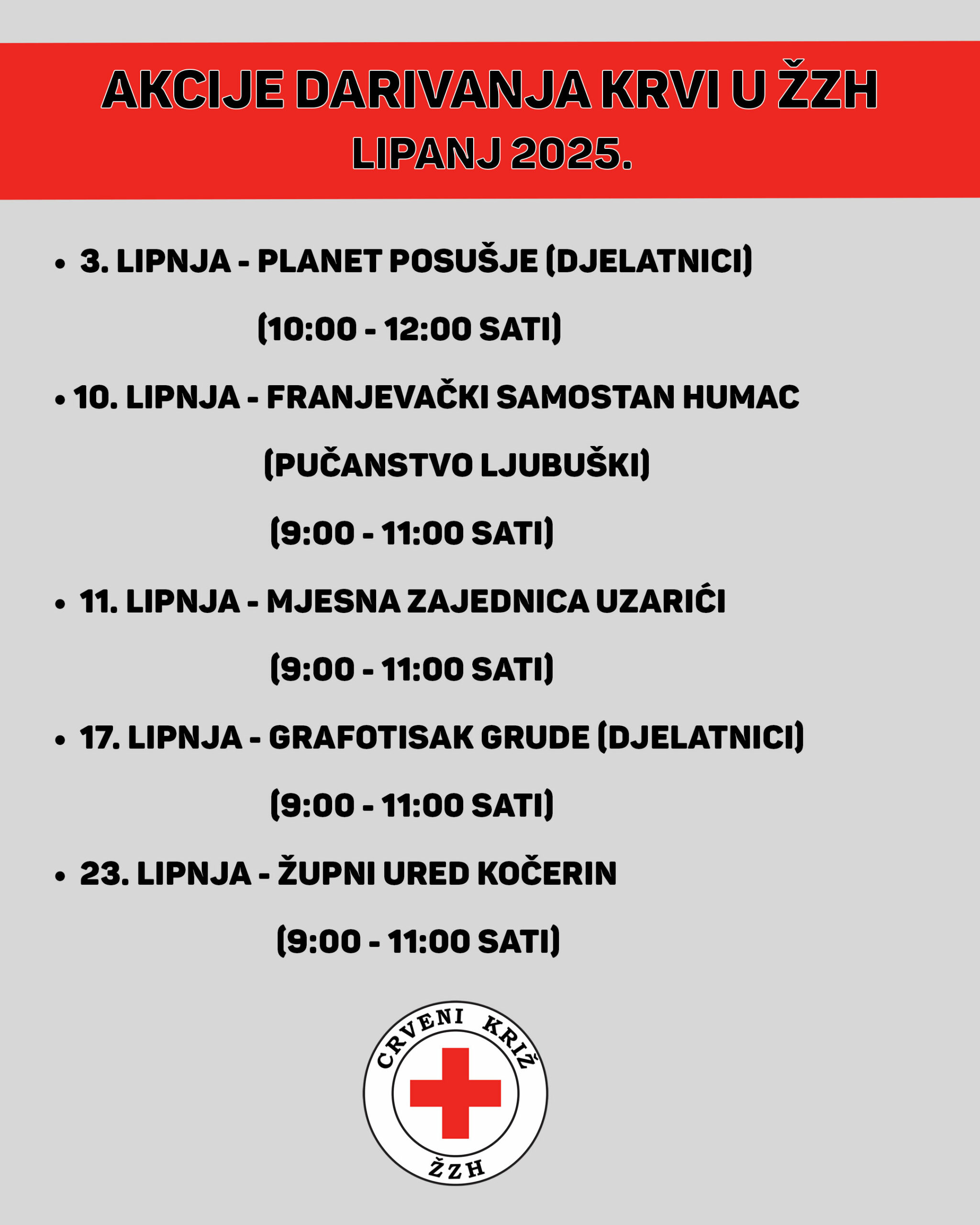 Lipanjske akcije darivanja krvi diljem Županije Zapadnohercegovačke