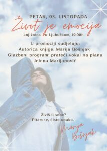 Predstavljanje knjige “Život je emocija” Marije Bošnjak u petak u Knjižnici Ljubuški