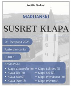 Župa Studenci: U nedjelju “Marijanski susret klapa” u Pastoralnom centru