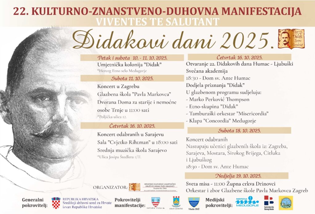Didakovi dani 2025.: Svečana akademija i jubilarni 20. Koncert odabranih na Humcu