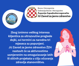 ZZJZŽZH:Obavijest o popunjenim terminima za besplatne ultrazvučne preglede dojki