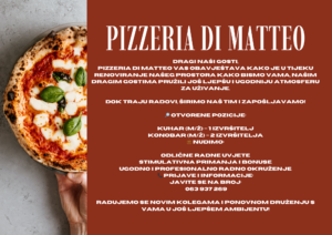 Pizzeria Di Matteo Ljubuški:Obavijest i oglas za posao