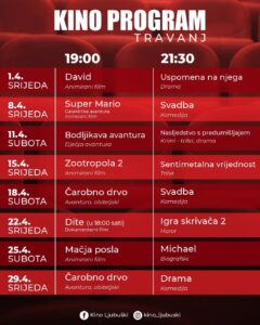 Kino Ljubuški: Nova satnica i program za travanj