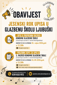 Glazbena škola Ljubuški otvara jesenski upisni rok
