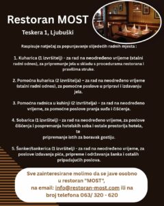 Restoran Most zapošljava